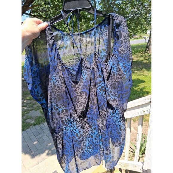 2 Pc Tank Top w/Sheer Top Daisy Fuentes 2X Black & Blue Floral - Picture 1 of 7